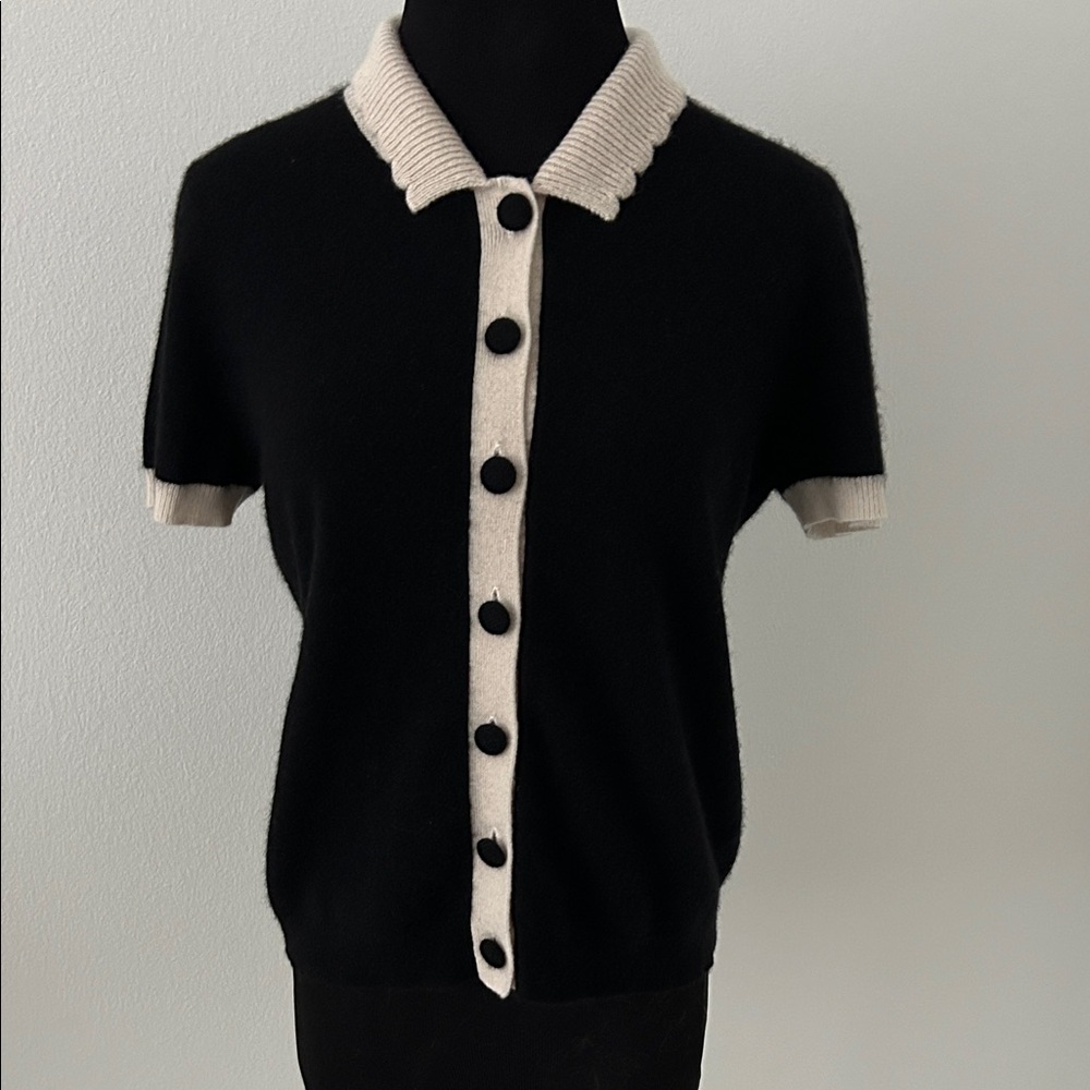 Joie Black and Cream Short Sleeve Cardigan size S 100% Cashmere